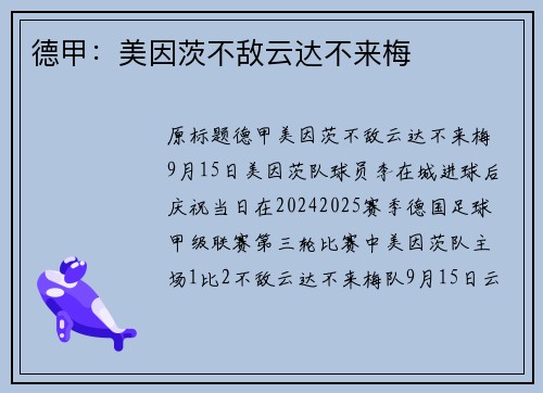 德甲：美因茨不敌云达不来梅